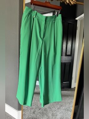 Anthropologie Bright Green Wide-Leg Crepe Pants